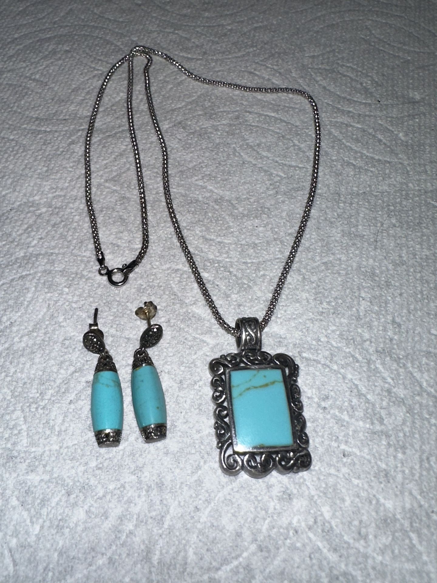 Sterling Silver 925 Necklace and Earrings turquoise