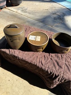 Ceramic Canister Dog Serving Set Dark Olive Glaze