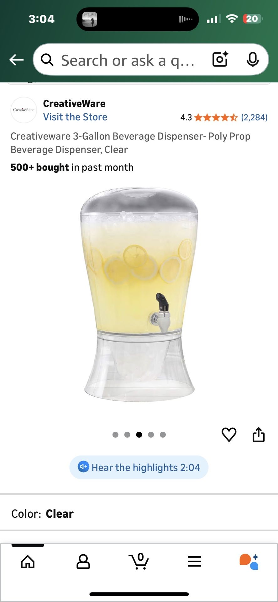 Acrylic Beverage Dispenser 3 Gallon CreativeWare