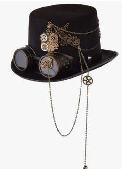 GRACEART Unisex Steampunk Top Hats with Goggles for Women Men