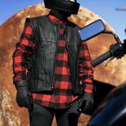 Commando Mens Leather Swat Style Motorcycle Vest Size Medium First Manufacturing
