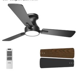 42 Inch Black Ceiling Fan with Light, Remote Control, Noiseless, Reversible, 6CCT, Dimmable, Timeable, Metal Housing, Flush Mount Ceiling Fans with Li