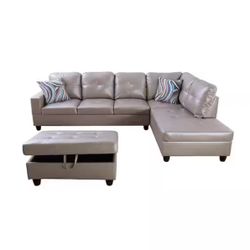 104 in. Square Arm 3-Piece Faux Leather L-Shaped Sectional Sofa
