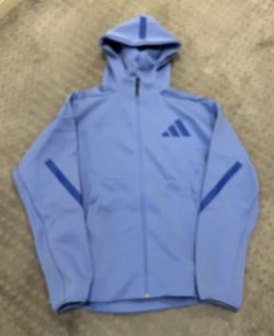 Adidas Z.N.E. Mens Size Medium Full-Zip Premium Hooded Jacket Fusion Blue JW4717