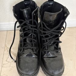 Girls Black Glitter Combat Boots Size 2