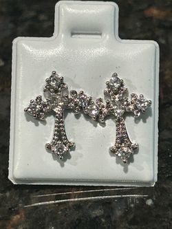 Cross studded earrings. Stainless steel CZ