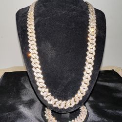 Diamond Gold Cuban Link Chain And Matching Cuban Link Bracelet