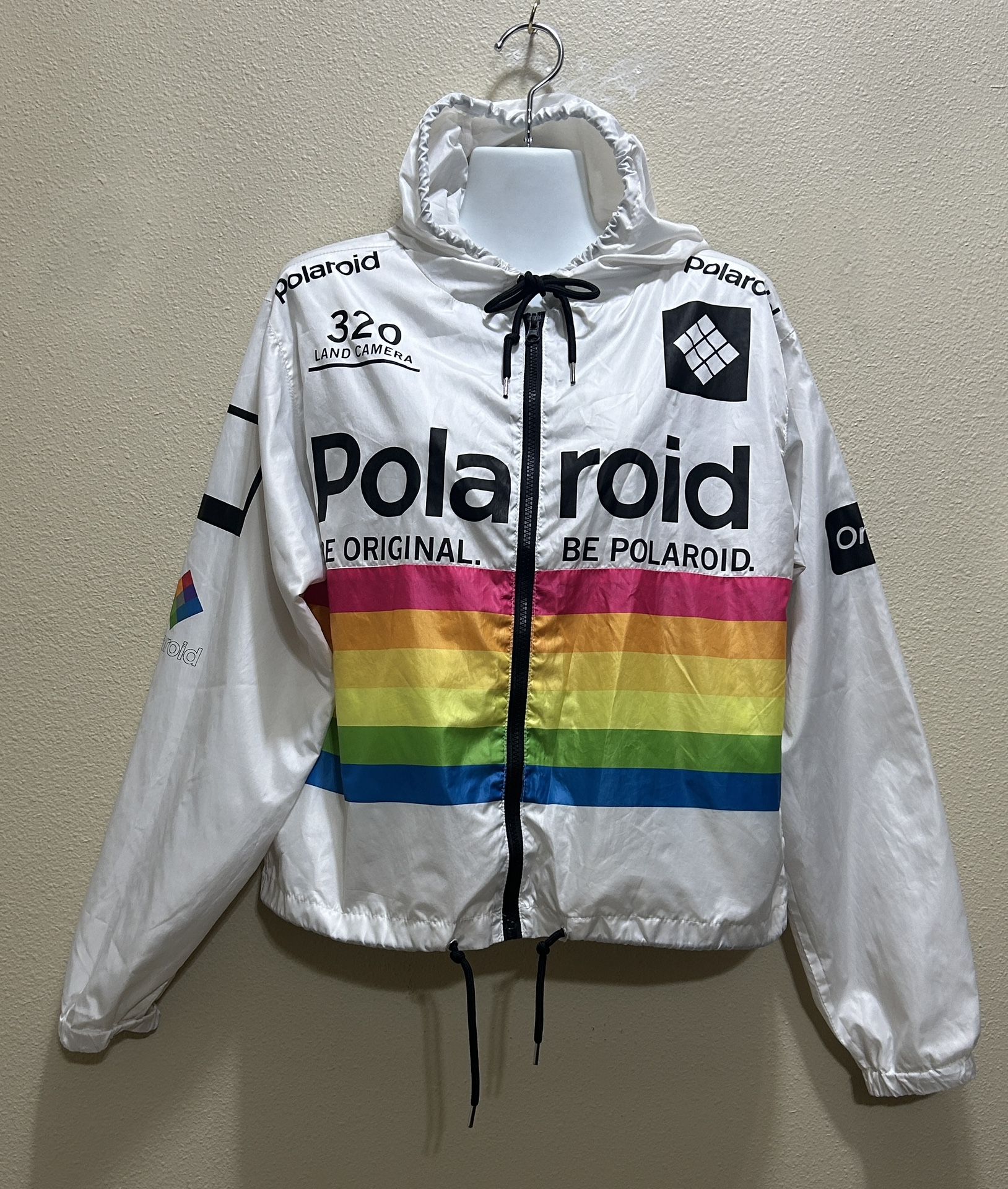 Polaroid Retro Style Rainbow Hoodie Windbreaker Jacket M 320 Land Camera Onestep