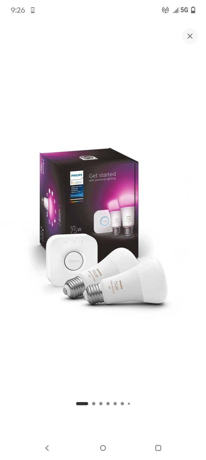 Phillips Hue Smart Led 2 Pack A19 Starter Kit With Bridge Phone App Controlled 