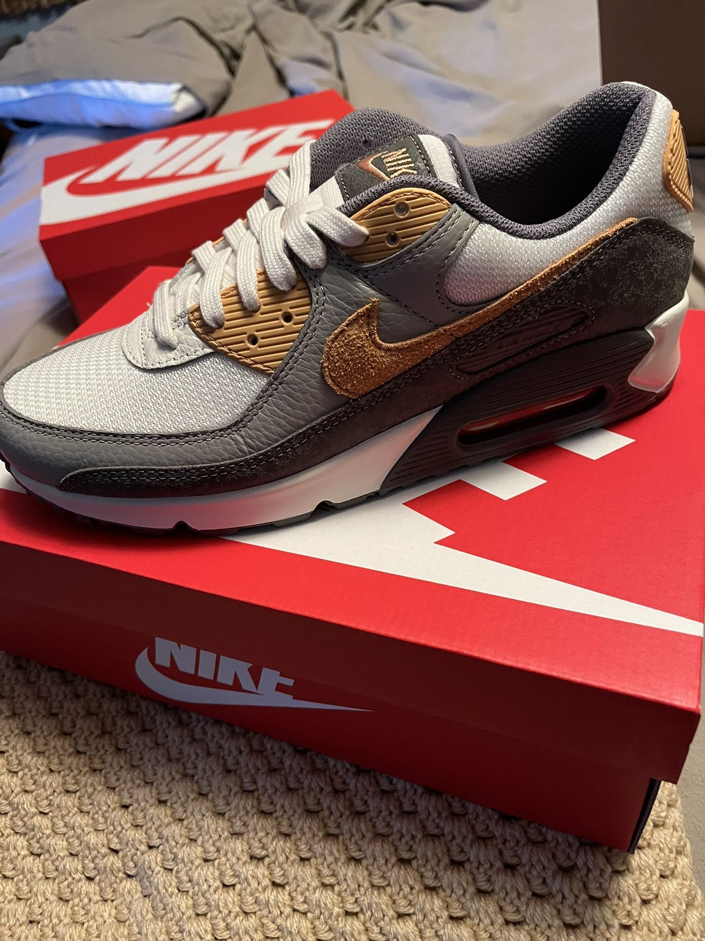 Nike Air Max 90 Newly Released White/Tan/Gray Colorway. Brand New.