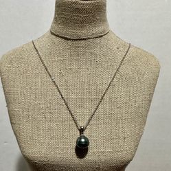 11mm Cultured Tahitian Pearl Rhodium Over Sterling Silver  18 inch Necklace 