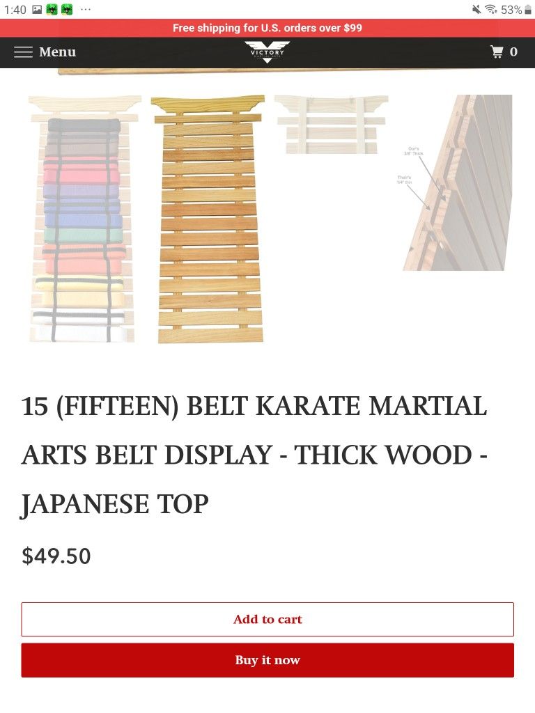 New - Victory Martial arts 15 Belt Display