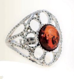 Sterling Silver Baltic Amber Set, Ring And Earings