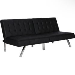 DHP Emily Futon With Chrome Legs, Black Faux Leather