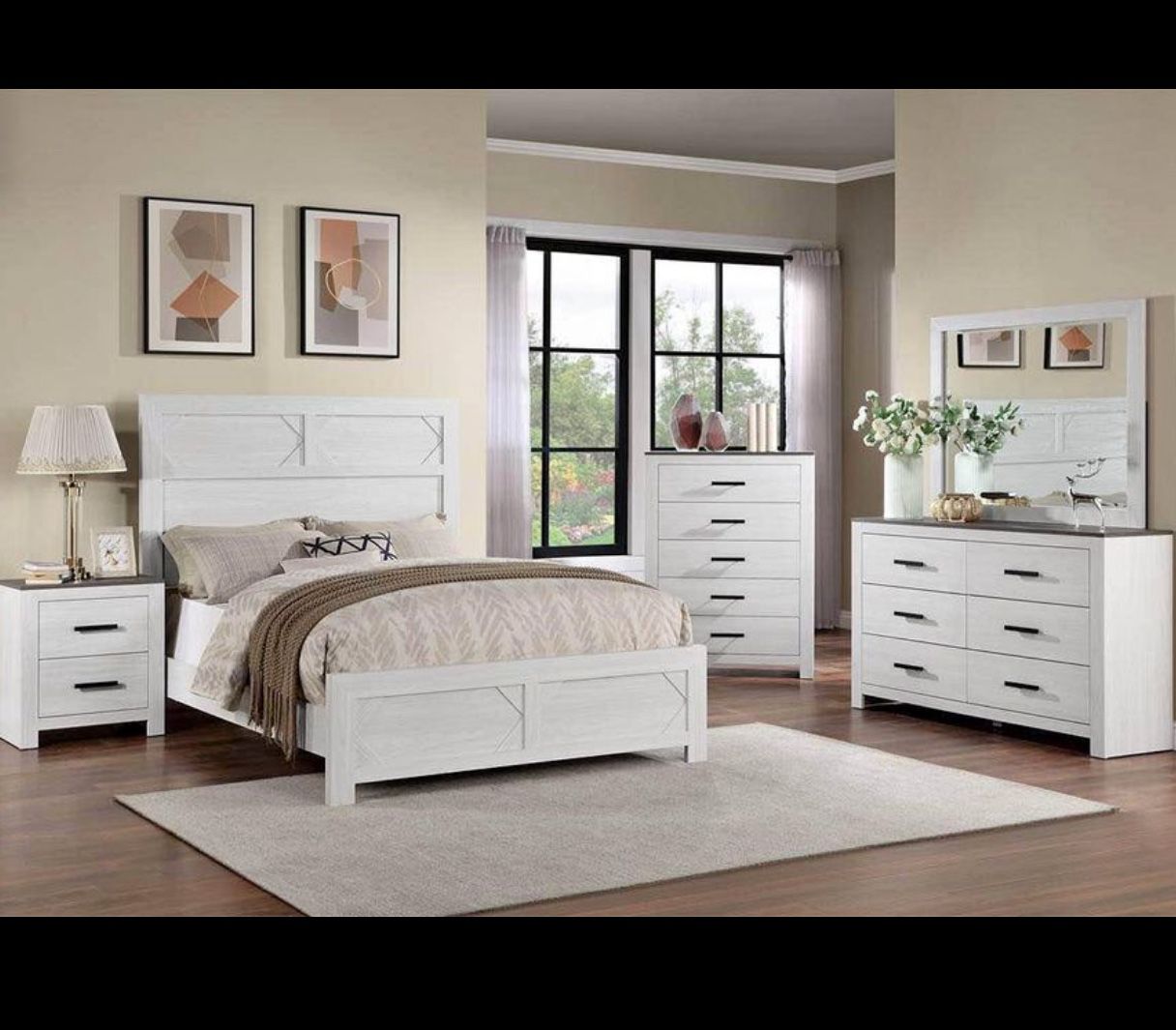4-Pc Bedroom Set Queen Bed ,Dresser,Mirror, Nightstand #1 (Not Including mattress and box)