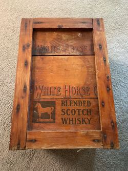 Vintage Wood Wooden Whiskey Box White Horse