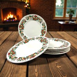 AMC New York Christmas Bounty Dinner Plates Vintage Set of 6 Japan Discontinued