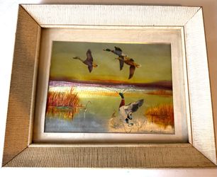 Vintage mid-century, modern framed with glass foil, mallard picture