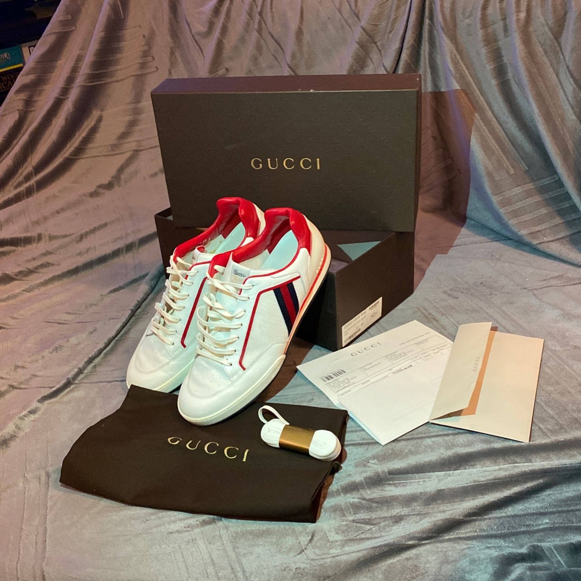 Gucci Men’s White Tennis Racket Sneakers SZ 10