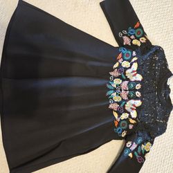 Black Embroidered Dress With Lace Cutout