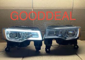 #OH83 2017-2022 Jeep Grand Cherokee Chrome Switchback LED Halogen Headlight Pair