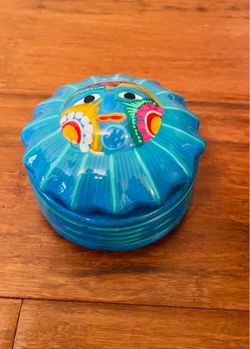 Beautiful hand painted/hand crafted clay trinket box from Mexico