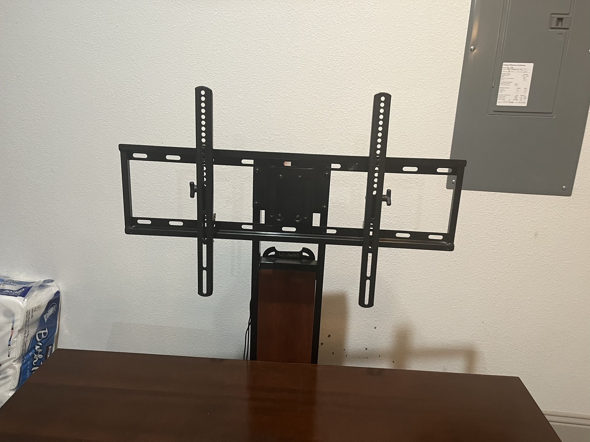 TV Stand with Mount – Wood & Glass – Fits up to 65″ TVs