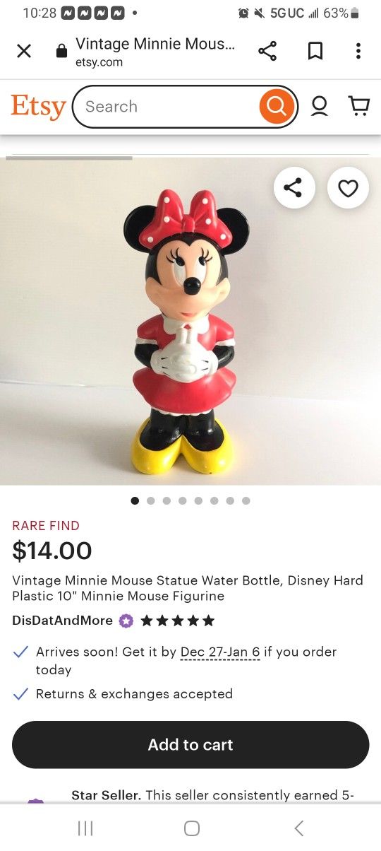 Rare Vintage Minnie Mouse Statue Water Bottle 