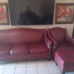 Red Leather Coutch And Chair Audomen