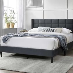 Queen Grey Euro Platform Bed With Orthopedic Mattress Included 