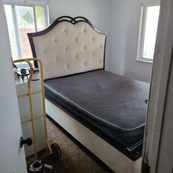 Full/Queen Bed Frame wBox Spring And Mattress Sale Or Trade For Bunk Beds