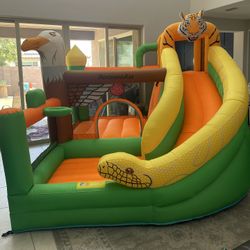 Bounce House with Slide for Kids, Inflatable Bouncy Castle with Blower, Basketball Hoop and Toss Game for Parties