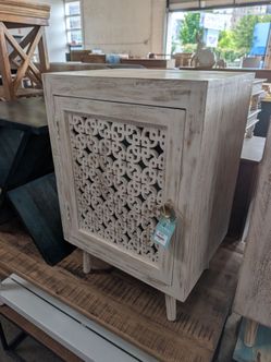 Handcrafted mango wood accent table in white wash