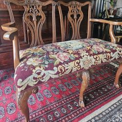 Rare Vintage Wooden Needlepoint Settee / Bench 