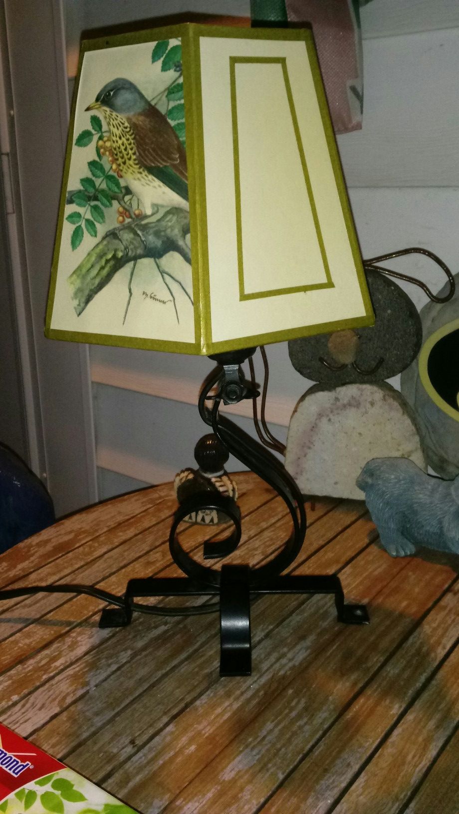 14" small metal table lamp with PH. Gonner print lamp shade