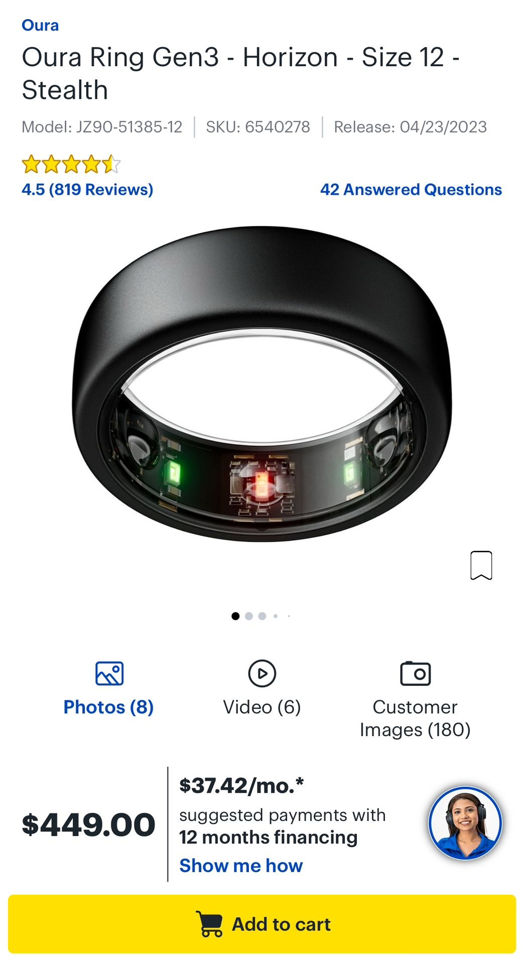 BRAND NEW Oura gen3 Stealth Ring - Size 12