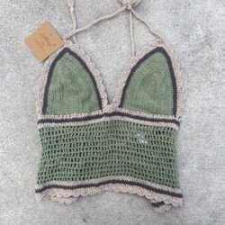Lakhay Crochet Top Handmade In The Himalayas With Lace Up Back Size S