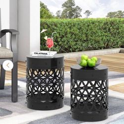 Noble HouseHolt Black Cylindrical Metal Outdoor Patio Side Table (Set of 2)