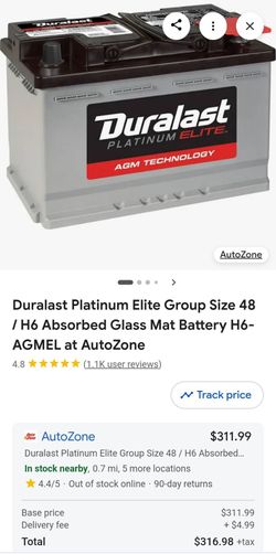 Duralast Platinum Elite AGM Car Battery H6