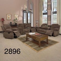 Brown Reclining Sofa Set 3 Pieces