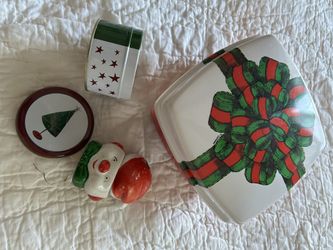 Christmas Misc Items- Boxes, Candle Wreath N Small Snow Globe 