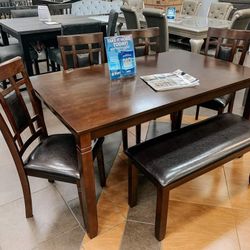 Bennox Brown Dining Room Set, Table, Chairs, Bench// Delivery Available 