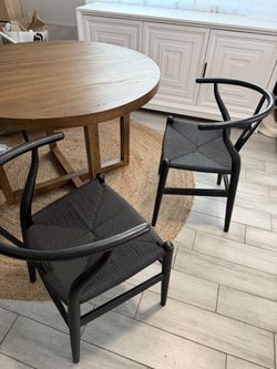 Wishbone Chairs Natural Solid Wood In Black - Set of 4