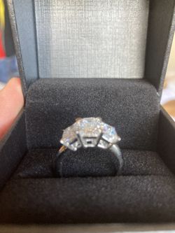 3 Stone Emerald Cut Diamond 14k White Gold Engagement Ring