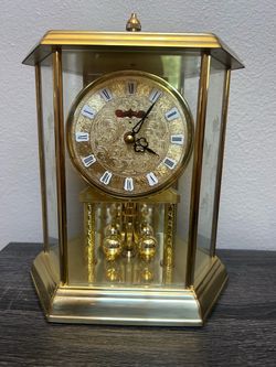 Junghans 938 Gold Anniversary Torsion Clock Quartz Hex Glass Floral Roman Dial
