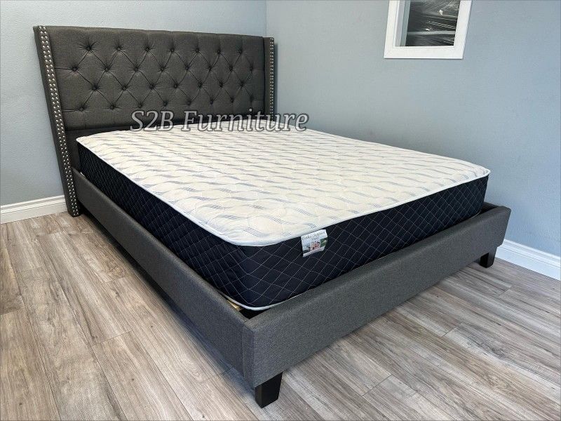 Queen Grey Tufted Bed With Ortho Mattress Included!!,New Products : American Fashion Style Bags On Sale