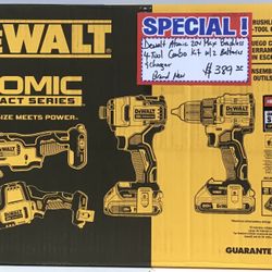 Dewalt Atomic 20V Max Brushless 4-Tool Combo Kit W/ 2 Batteries & Charger Brand New 