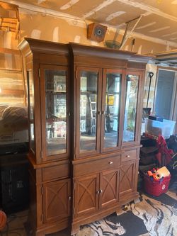 Large Wooden China Cabinet / Display Hutch