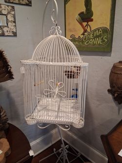 White Metal Decorative Bird Cage on Stand
