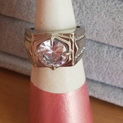 Shiny Silver Size 9 Ring With Natural 2.5ct Crystal For Men